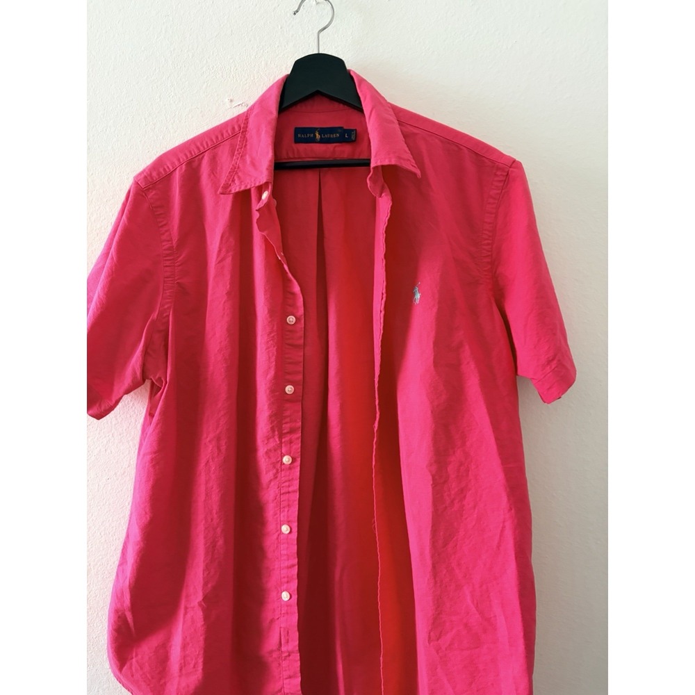 Ralph Lauren Men's Pink Short Sleeve Button Up Cotton Shirt Size Large Top